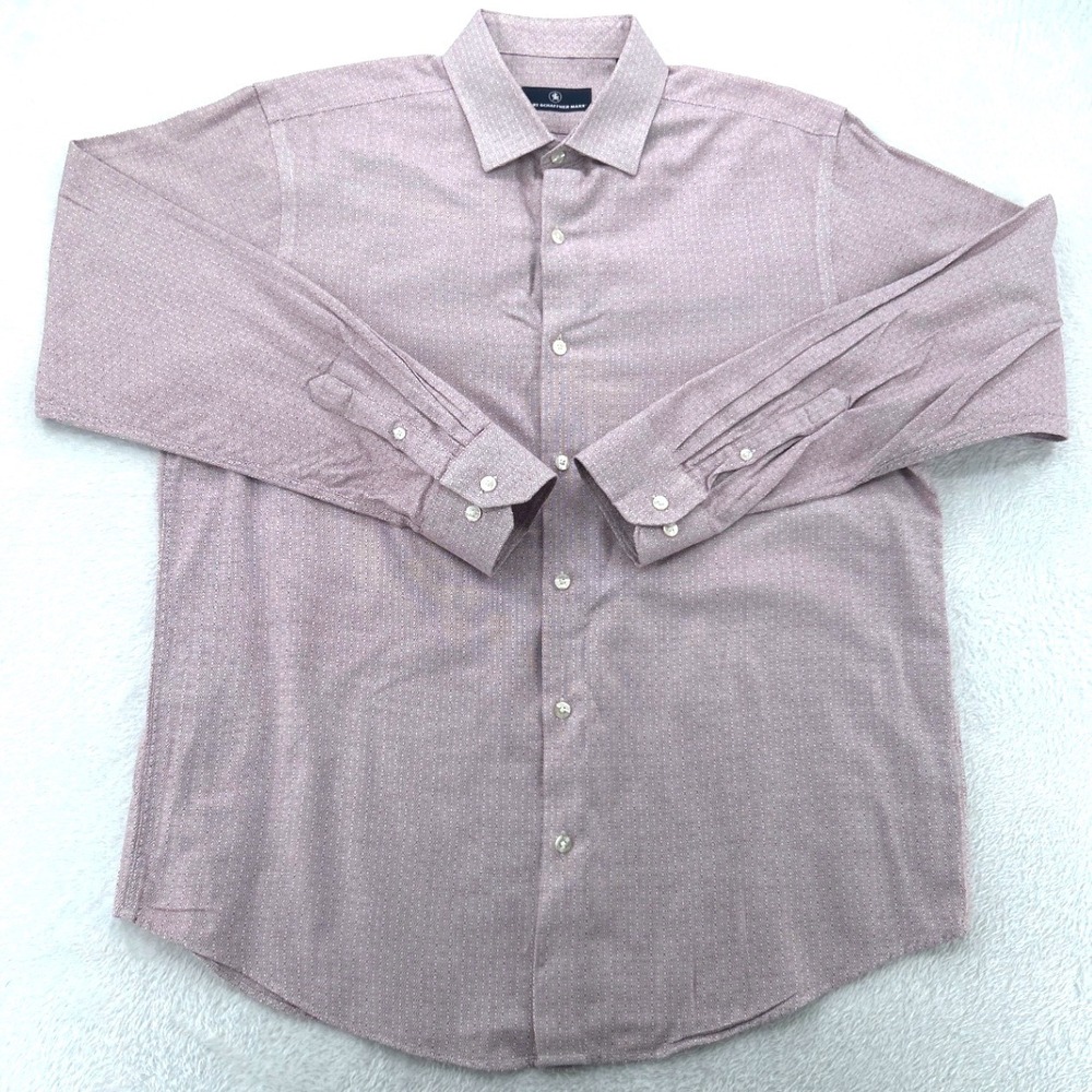 Hart Schaffner Marx Mens Button Down Shirt XL Burgundy Geometric Long Sleeve